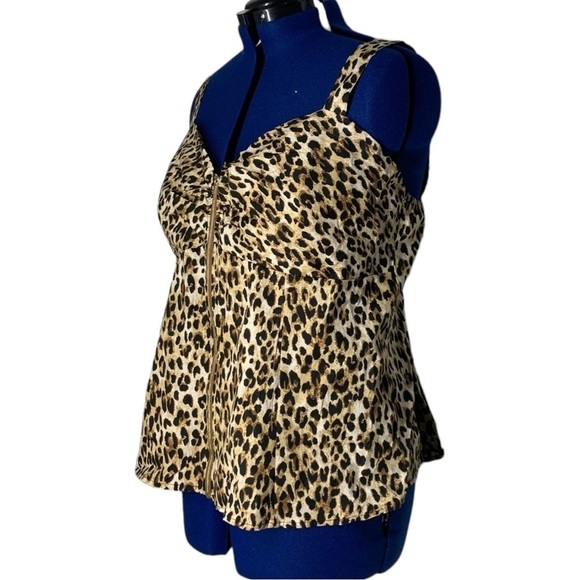 Sleeveless Leopard Print Spandex Zipper Front Sweetheart Strap Top 3XL size - Picture 3 of 14